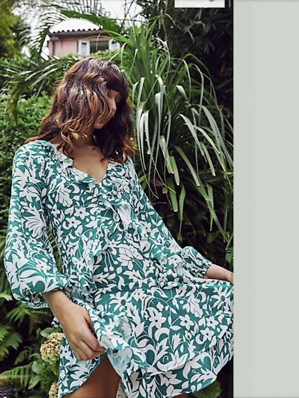 Free People Rebecka Floral Ruffled Dress Emerald Green Small XS $128